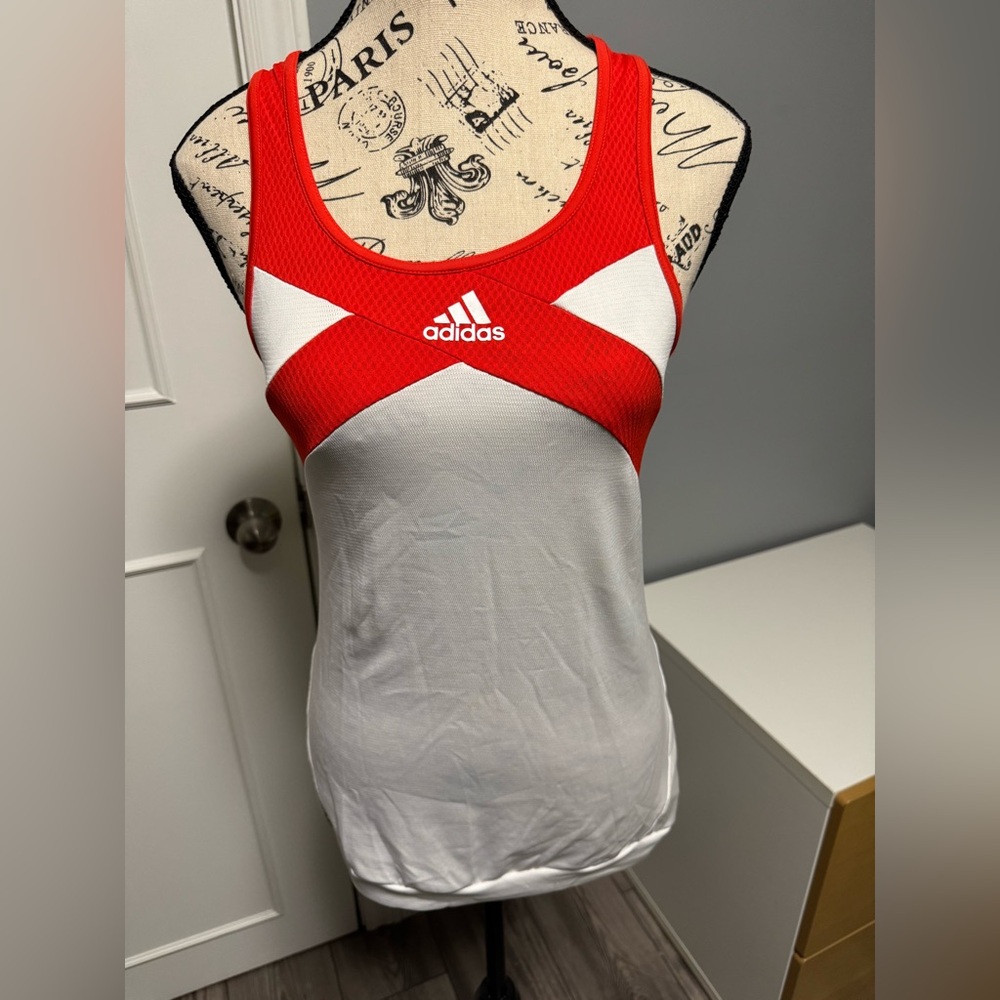Adidas Women's Red and White Tank Top - Tennis - Medium - Tournament tank